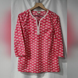 Talbots Womens Tunic Top Size S Pink Crochet Lace‎ Beachy Resort Coastal Preppy